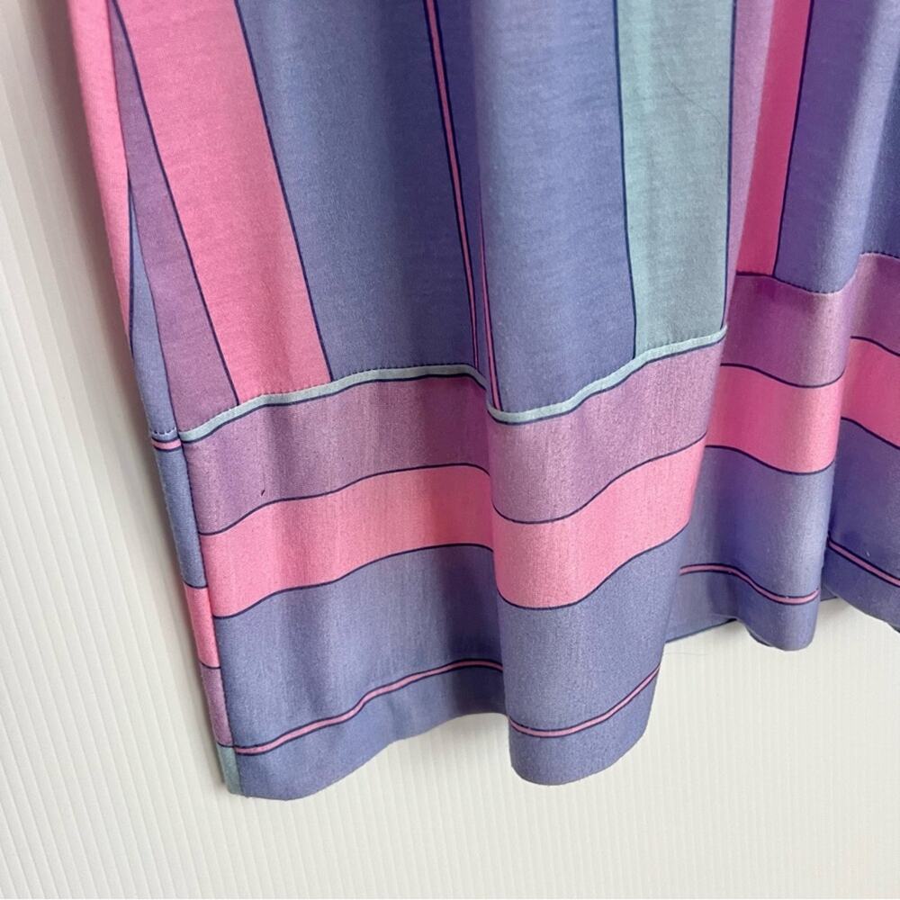 Vintage 80s Pastel Plus Size Stripe Knee Length Casual Dress - Picture 6 of 7